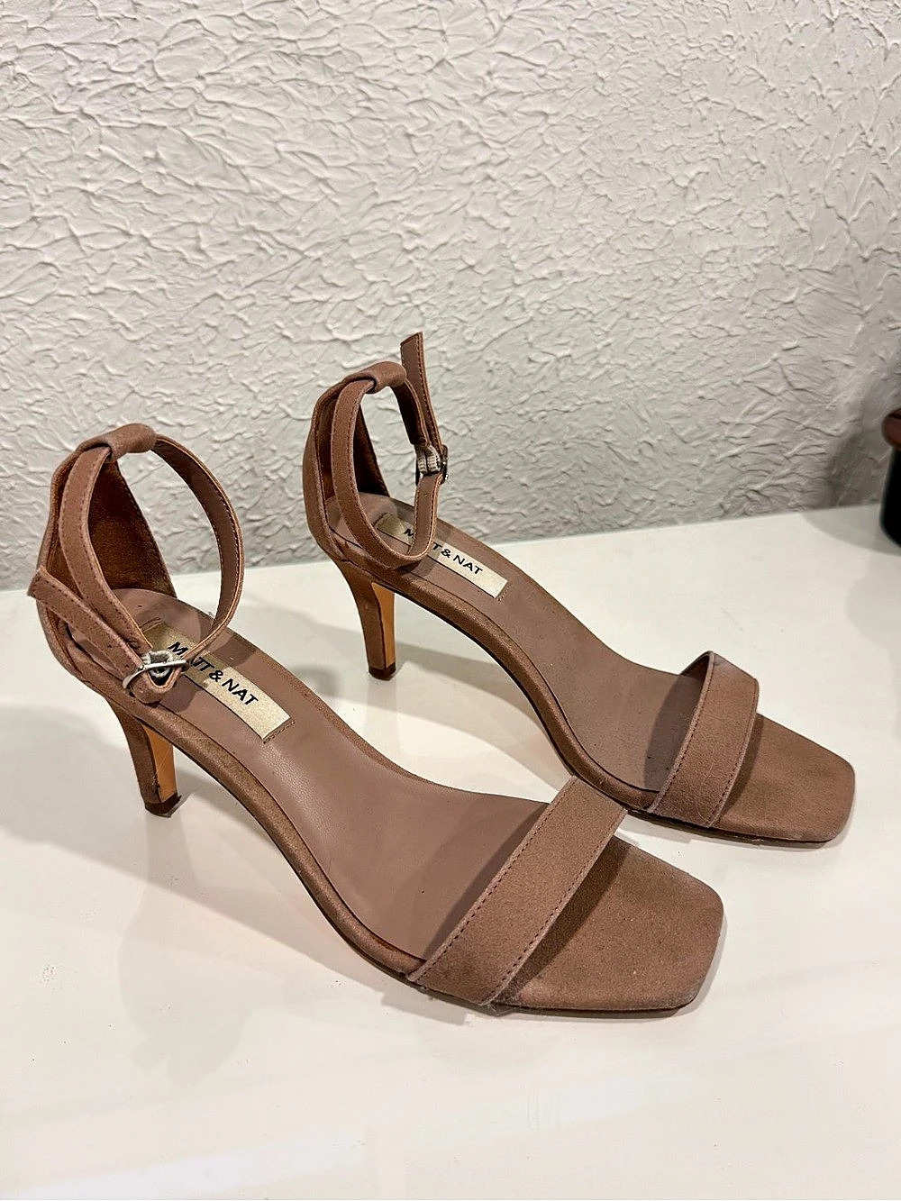 Matt&Nat Square Toe Ankle Strap Heels in Brown